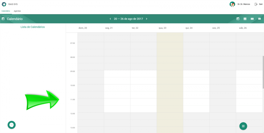 Para esta conta empresa, mesmo definindo um horário no cadastro da agenda, será possível marcar agendamentos fora do horário, ou mesmo encaixes. O sistema Rais Agenda é muito flexível, para deixar você realizar um agendamento da maneira que desejar.