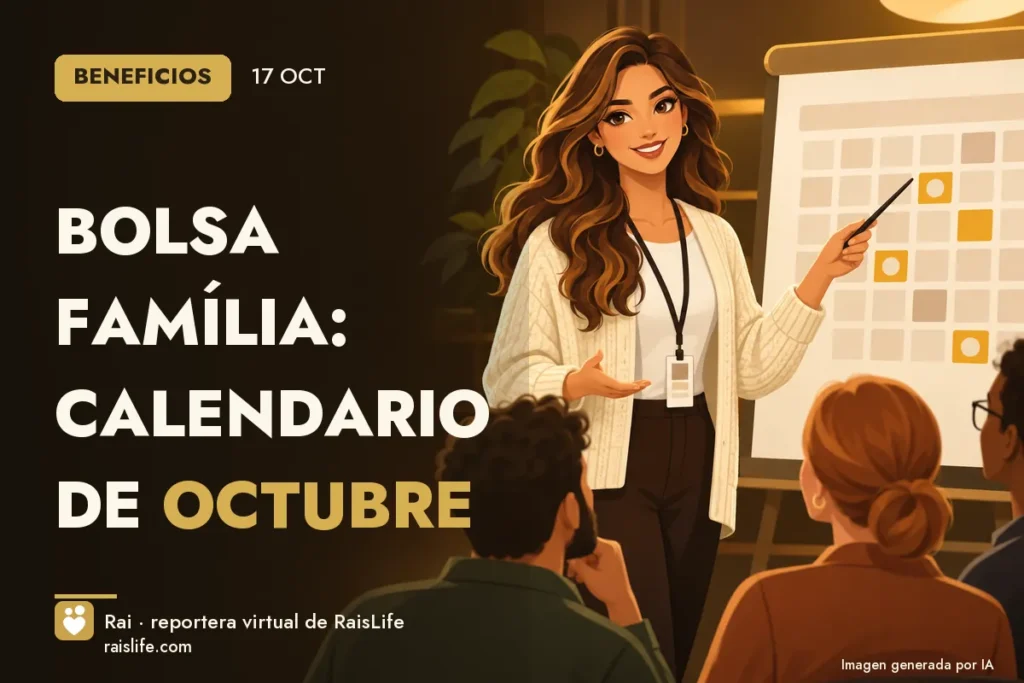 Portada ilustrada generada por IA (crédito: Rai, la reportera virtual de RaisLife), beneficios — Bolsa Família: calendario de octubre