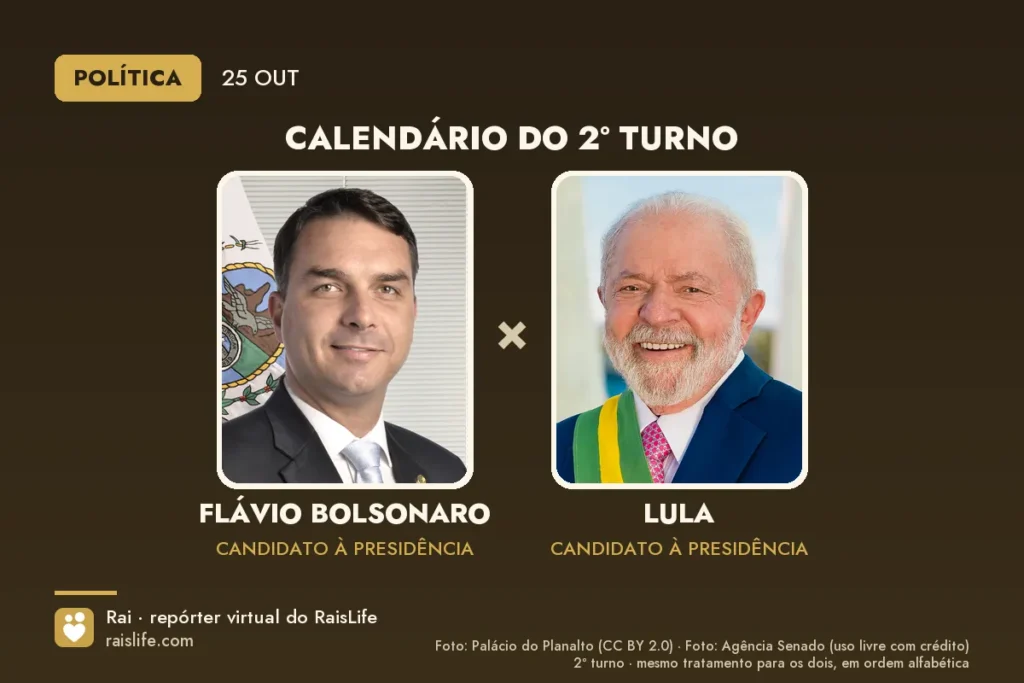 Fotos oficiais de Flávio Bolsonaro e Lula lado a lado, candidatos à Presidência no 2º turno