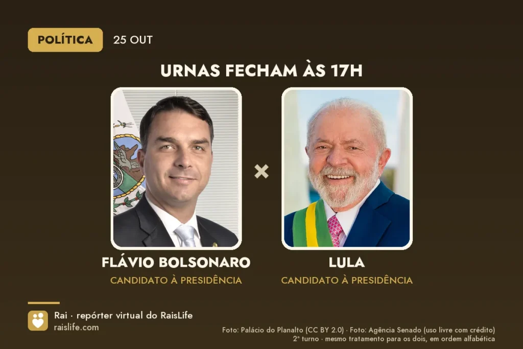 Fotos oficiais de Flávio Bolsonaro e Lula lado a lado, candidatos à Presidência no 2º turno