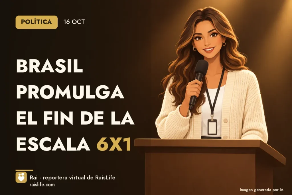 Portada ilustrada generada por IA (crédito: Rai, la reportera virtual de RaisLife), política — Brasil promulga el fin de la escala 6x1