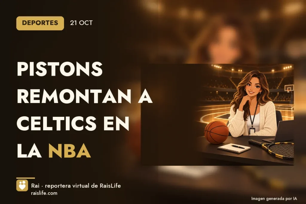 Portada ilustrada generada por IA (crédito: Rai, la reportera virtual de RaisLife), esportes — Pistons remontan a Celtics en la NBA