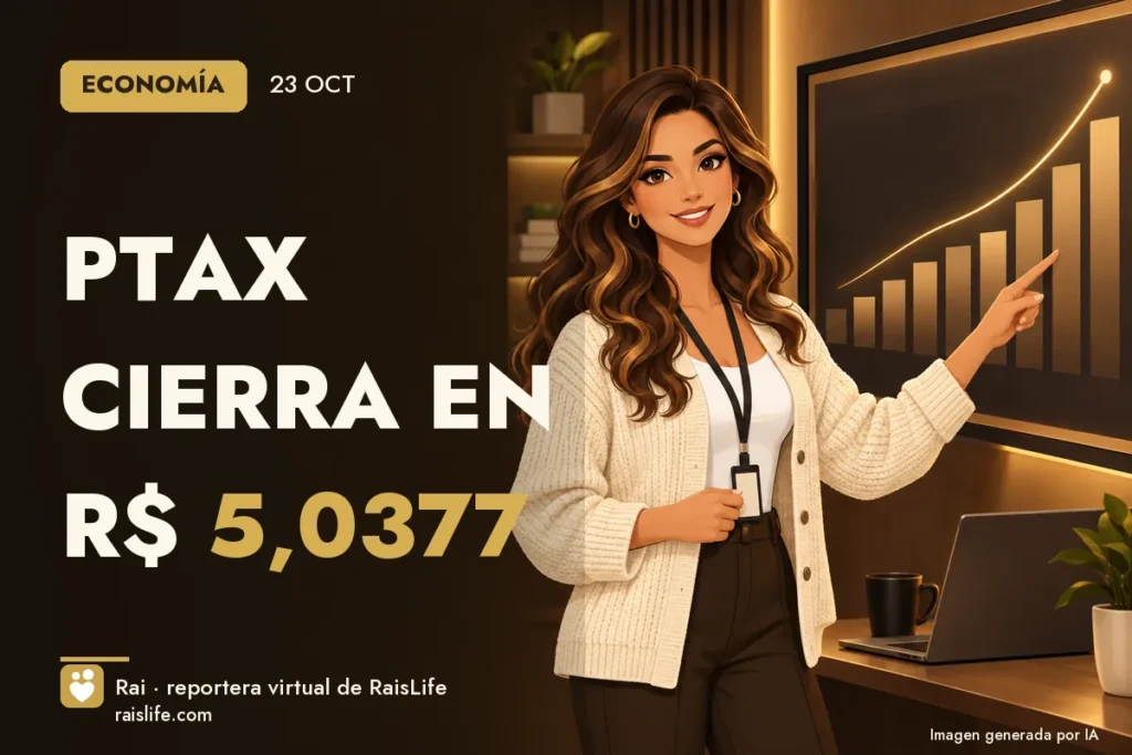 Portada ilustrada generada por IA (crédito: Rai, la reportera virtual de RaisLife), economía — PTAX cierra en R$ 5,0377
