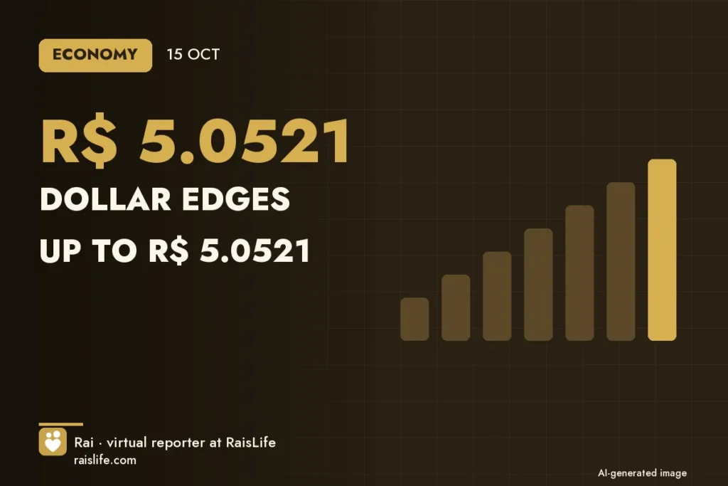 AI-generated cover illustration (credit: Rai, RaisLife's virtual reporter), economy — Dollar edges up to R$ 5.0521
