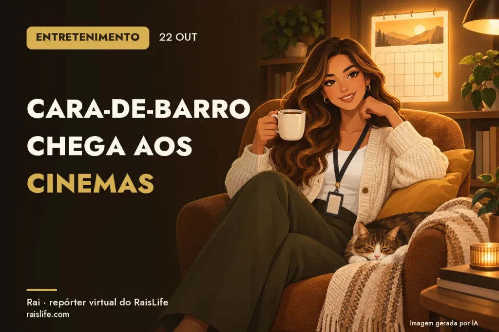 Ilustração gerada por IA: Rai, a repórter virtual do RaisLife, no tema entretenimento — Cara-de-Barro chega aos cinemas