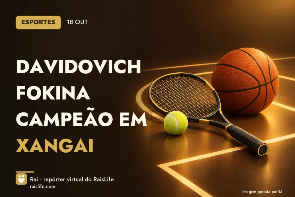 Ilustração gerada por IA: objetos do tema esportes, sem pessoas — Davidovich Fokina campeão em Xangai
