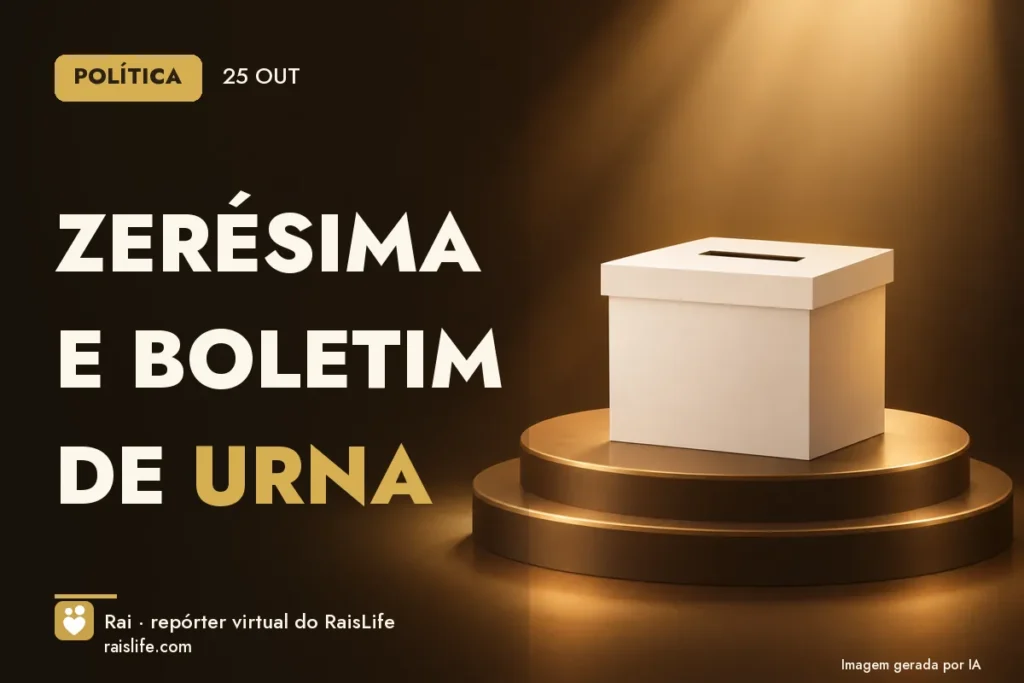 Ilustração gerada por IA: objetos do tema politica, sem pessoas — Zerésima e Boletim de Urna