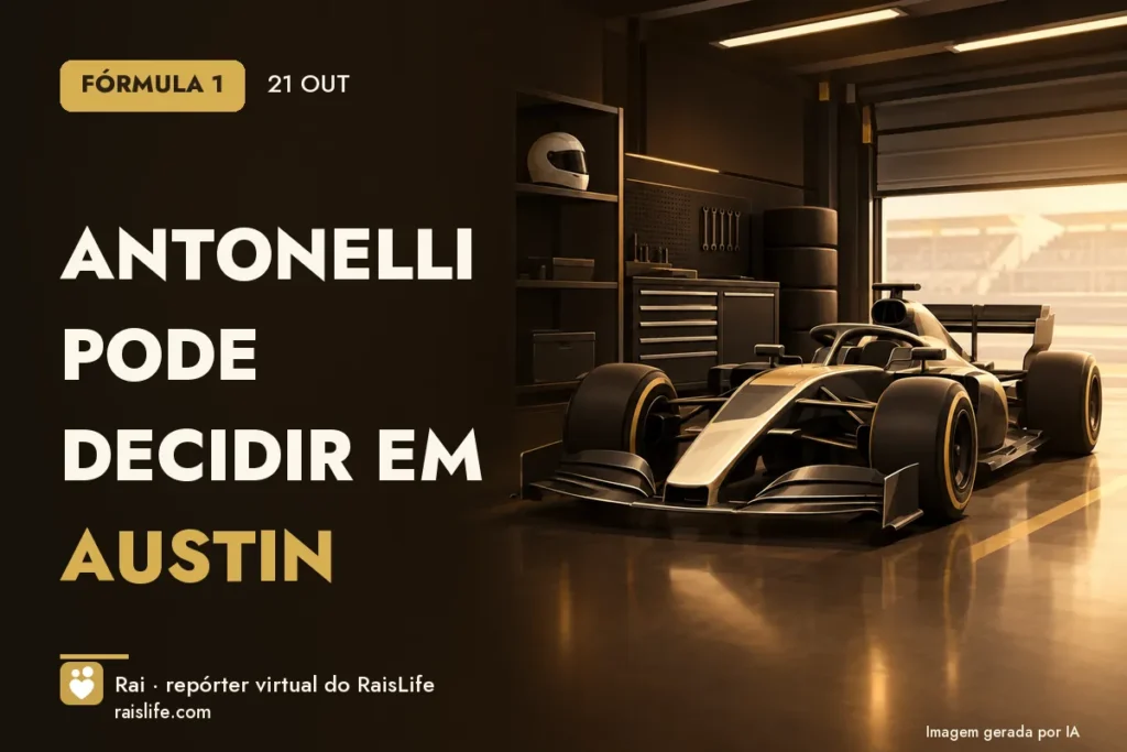 Ilustração gerada por IA: objetos do tema formula-1, sem pessoas — Antonelli pode decidir em Austin