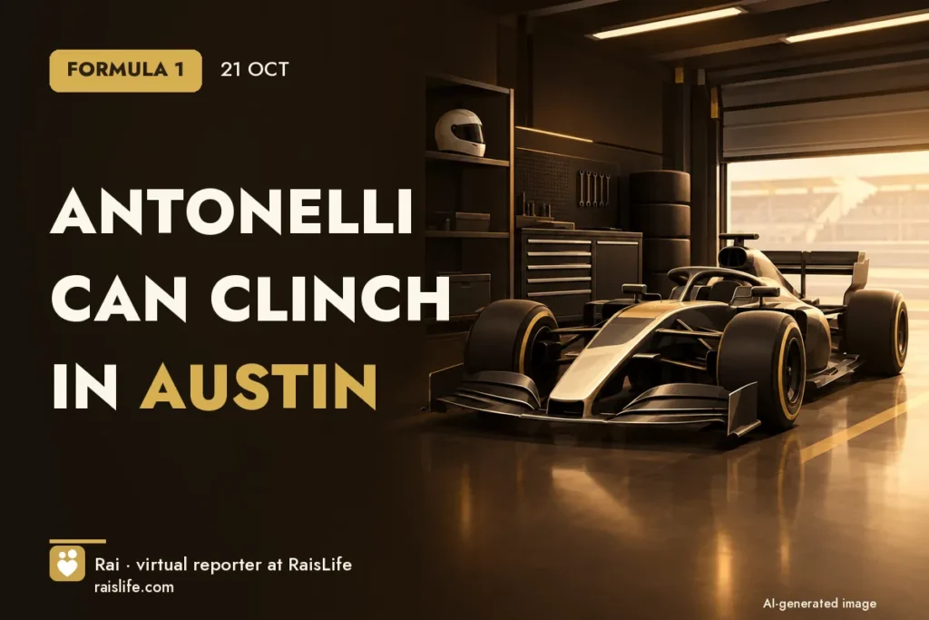 AI-generated cover illustration (credit: Rai, RaisLife's virtual reporter), formula-1 — Antonelli can clinch in Austin