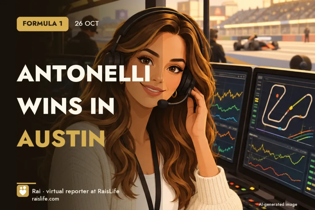AI-generated cover illustration (credit: Rai, RaisLife's virtual reporter), formula-1 — Antonelli wins in Austin