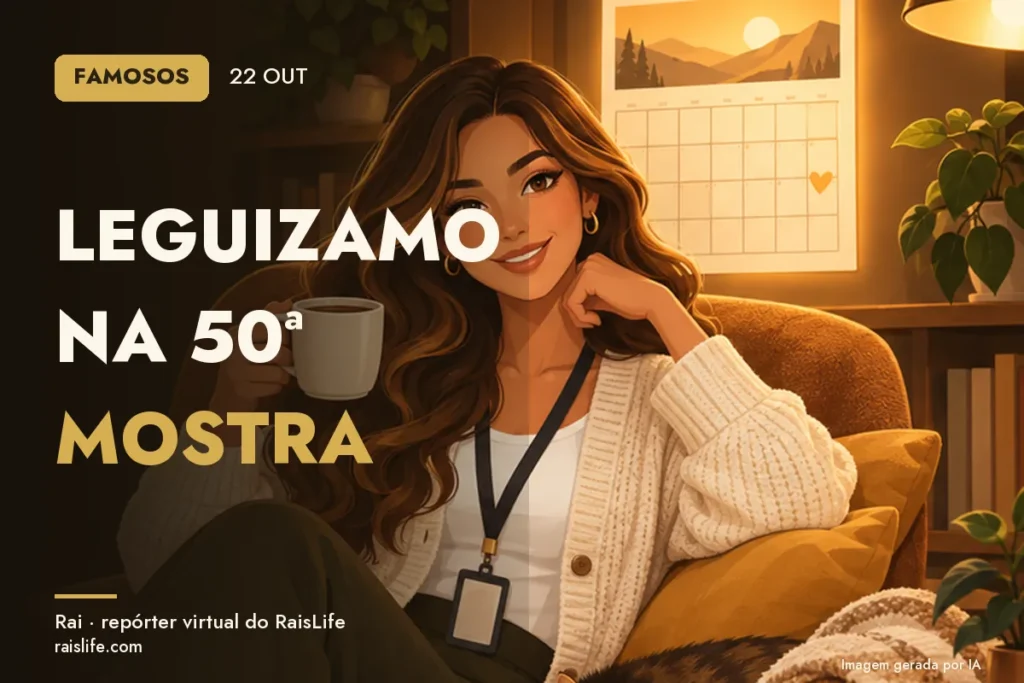 Ilustração gerada por IA: Rai, a repórter virtual do RaisLife, no tema famosos — Leguizamo na 50ª Mostra
