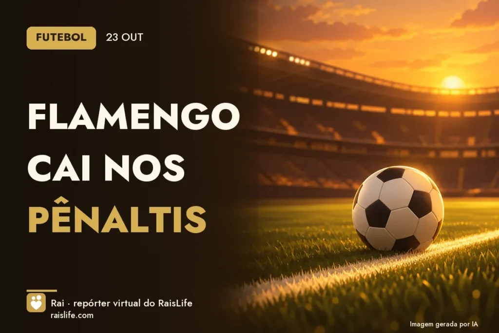 Ilustração gerada por IA: objetos do tema futebol, sem pessoas — Flamengo cai nos pênaltis