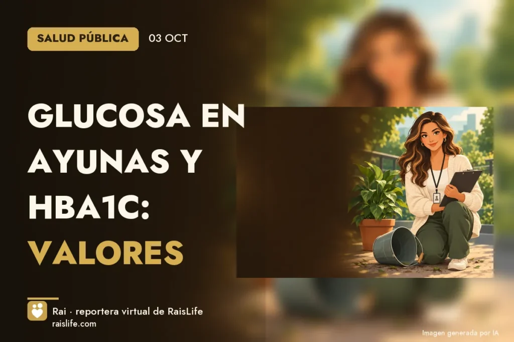 Portada ilustrada generada por IA (crédito: Rai, la reportera virtual de RaisLife), dengue — Glucosa en ayunas y HbA1c: valores