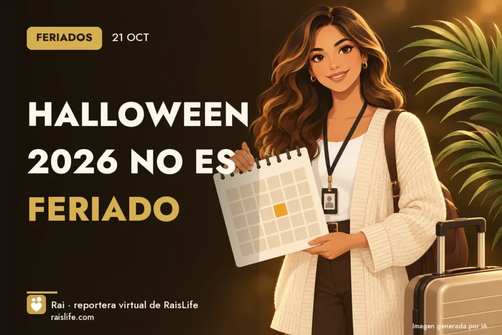 Portada ilustrada generada por IA (crédito: Rai, la reportera virtual de RaisLife), feriados — Halloween 2026 no es feriado