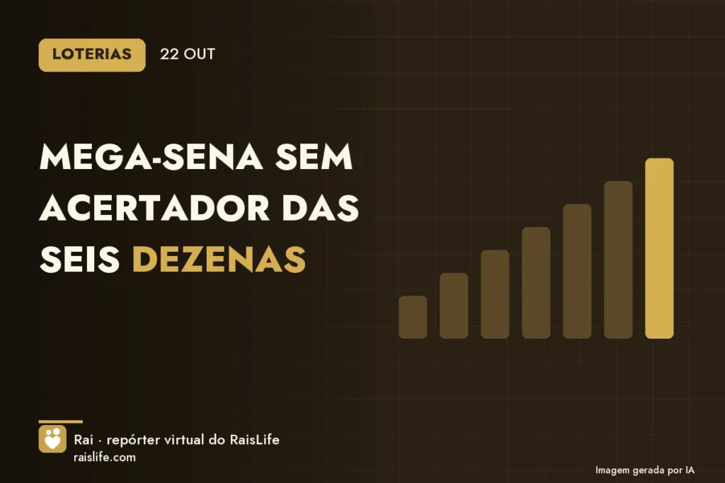Cartão de dados gerado por IA com o destaque do dia — Mega-Sena sem acertador das seis dezenas