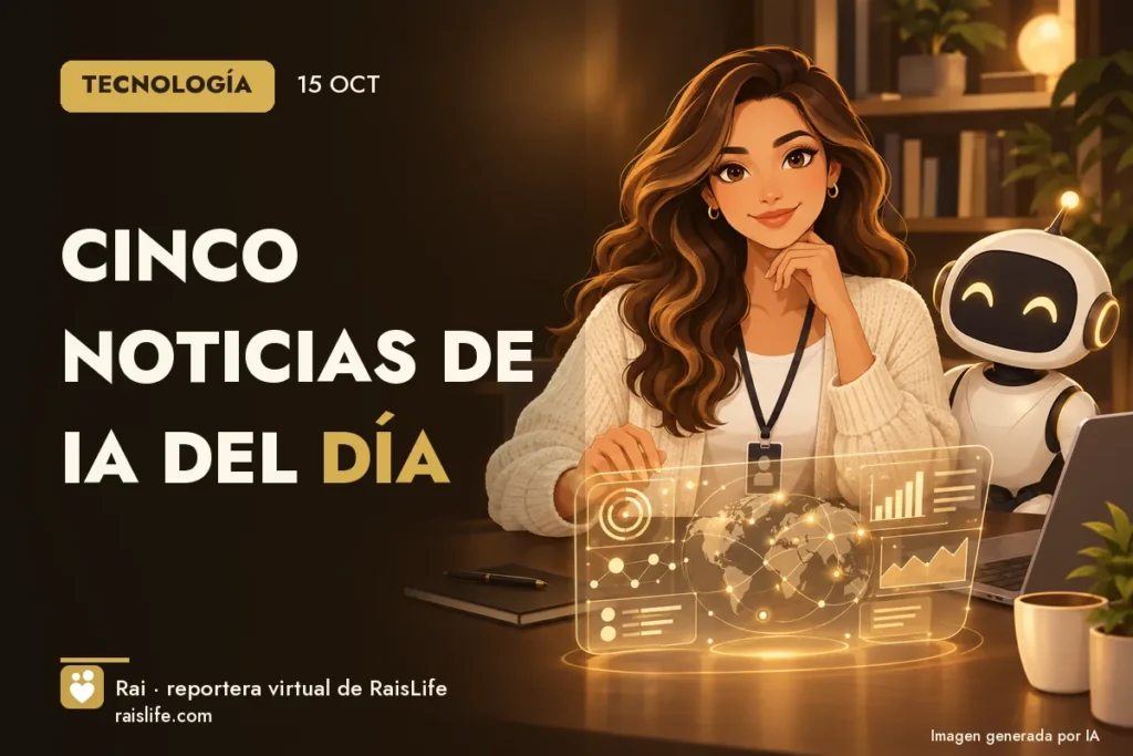 Portada ilustrada generada por IA (crédito: Rai, la reportera virtual de RaisLife), tecnología — Cinco noticias de IA del día