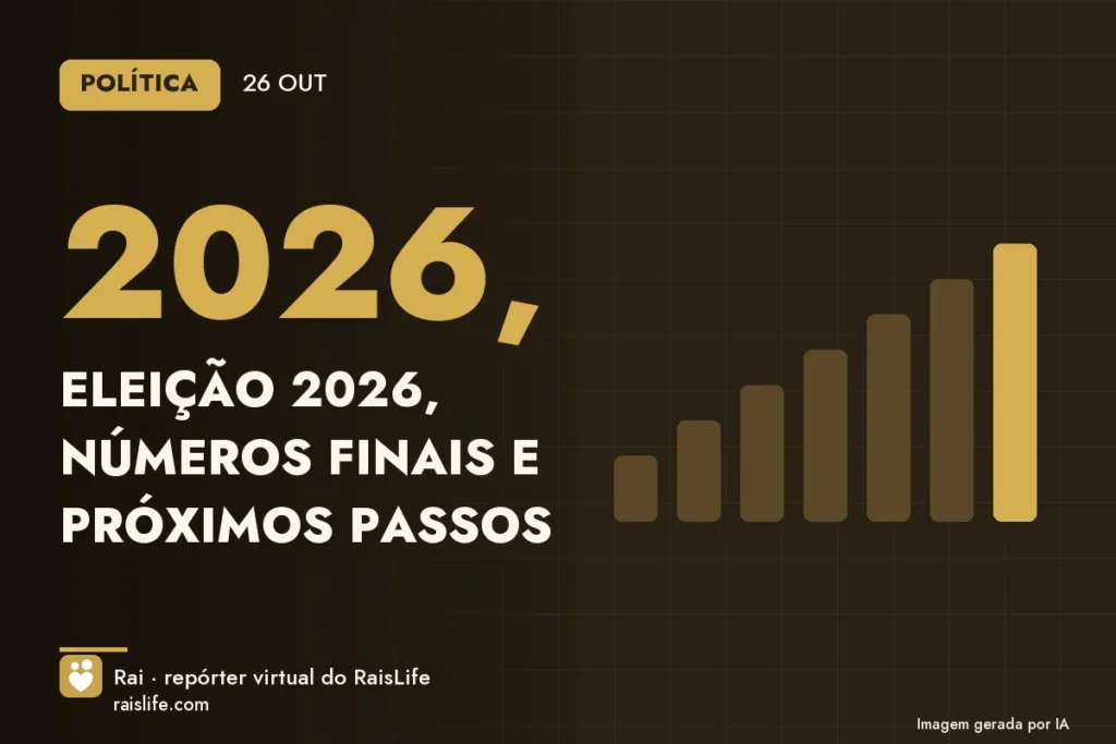 Cartão de dados gerado por IA com o destaque do dia — Eleição 2026, números finais e próximos passos