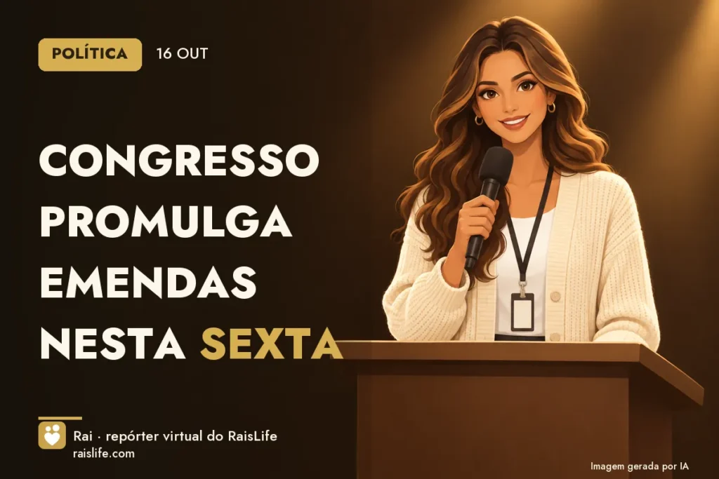 Ilustração gerada por IA: Rai, a repórter virtual do RaisLife, no tema politica — Congresso promulga emendas nesta sexta