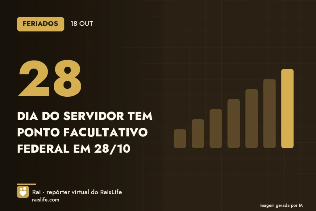 Cartão de dados gerado por IA com o destaque do dia — Dia do Servidor tem ponto facultativo federal em 28/10