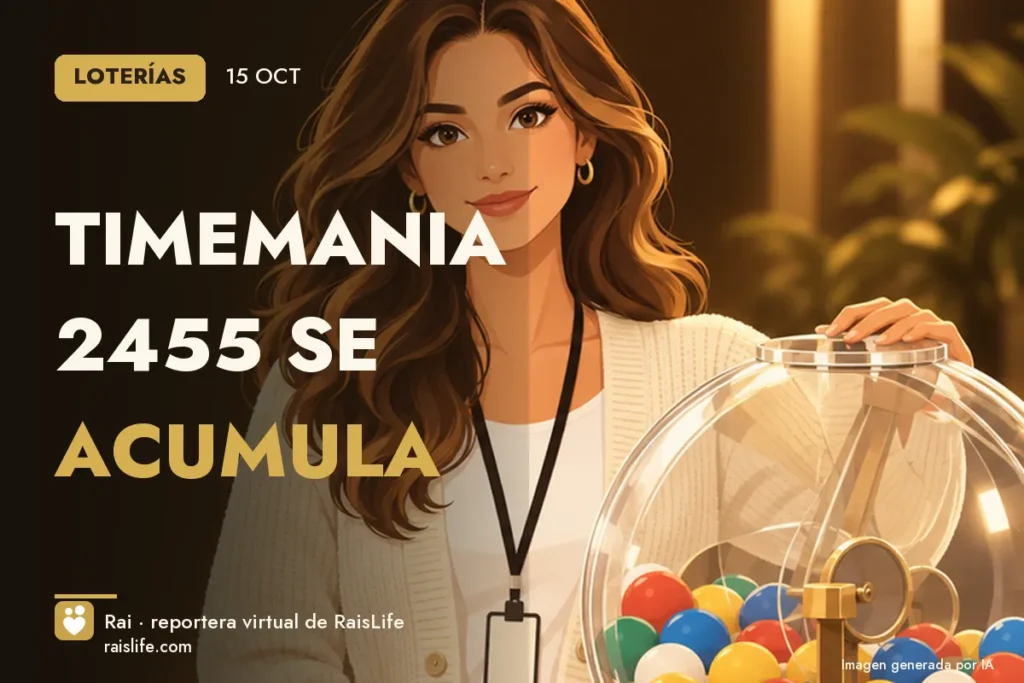 Portada ilustrada generada por IA (crédito: Rai, la reportera virtual de RaisLife), loterías — Timemania 2455 se acumula
