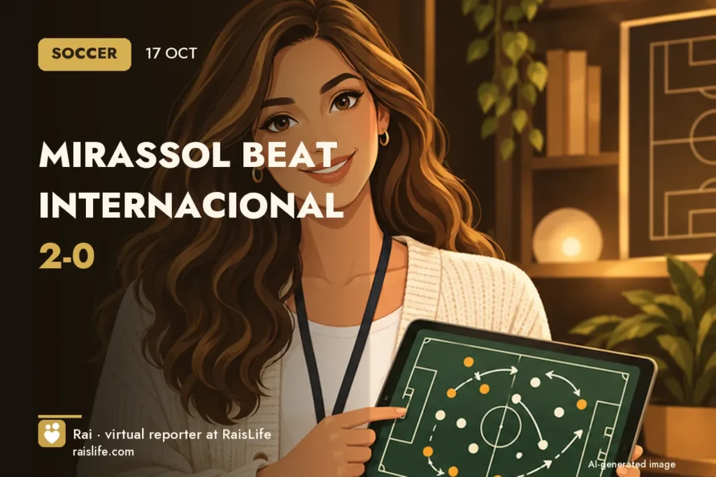 AI-generated cover illustration (credit: Rai, RaisLife's virtual reporter), soccer — Mirassol beat Internacional 2-0