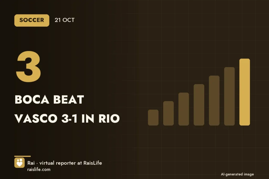 AI-generated cover illustration (credit: Rai, RaisLife's virtual reporter), soccer — Boca beat Vasco 3-1 in Rio